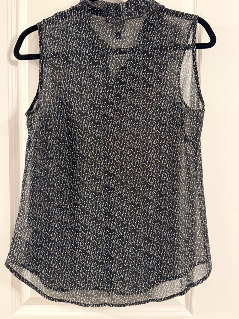 CAbi Black Music Academia Printed Sleeveless Ruffle Collar Blouse (s) - Picture 6 of 7
